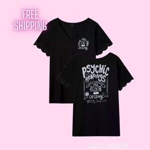 Torrid Psychic Readings Lace-Sleeve Tee – Black – Size 6